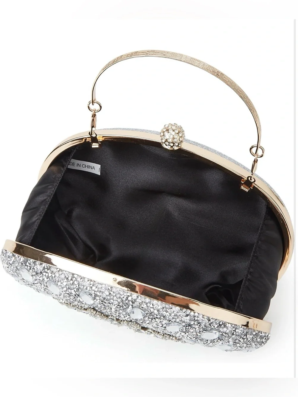 Silver Crystal Embellished Evening Clutch - Elegant Sparkle
